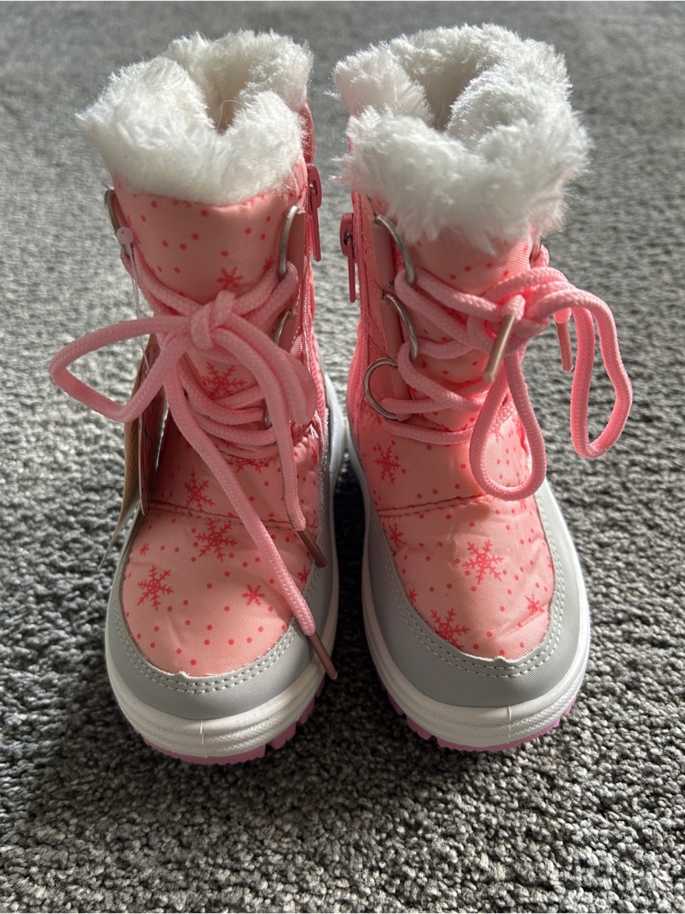 Kids Pink Snowflake Faux-Fur Lined Winter Boots